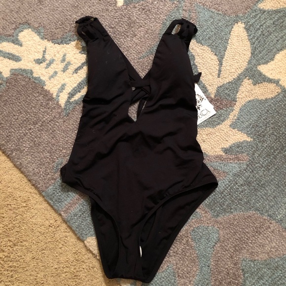 BECCA Color Code Black Plunge One Piece Swimsuit! L - Picture 3 of 6
